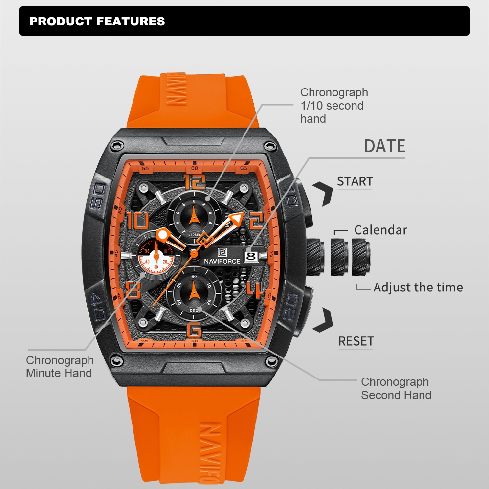 Naviforce ควอตซ ์ นาฬิกาผู ้ ชาย 8052 ธุรกิจหรูหรากีฬาดิจิตอลนาฬิกาข ้ อมือจอแสดงผลคู ่ - รูปที่ 2