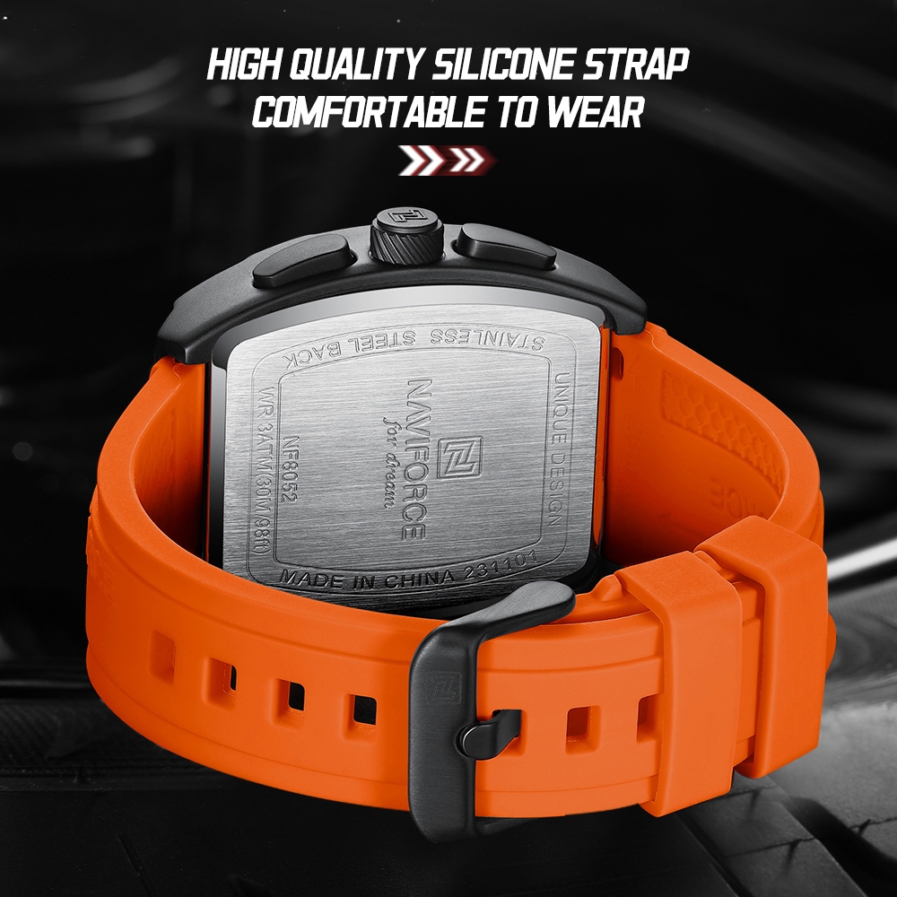 Naviforce ควอตซ ์ นาฬิกาผู ้ ชาย 8052 ธุรกิจหรูหรากีฬาดิจิตอลนาฬิกาข ้ อมือจอแสดงผลคู ่ - รูปที่ 6