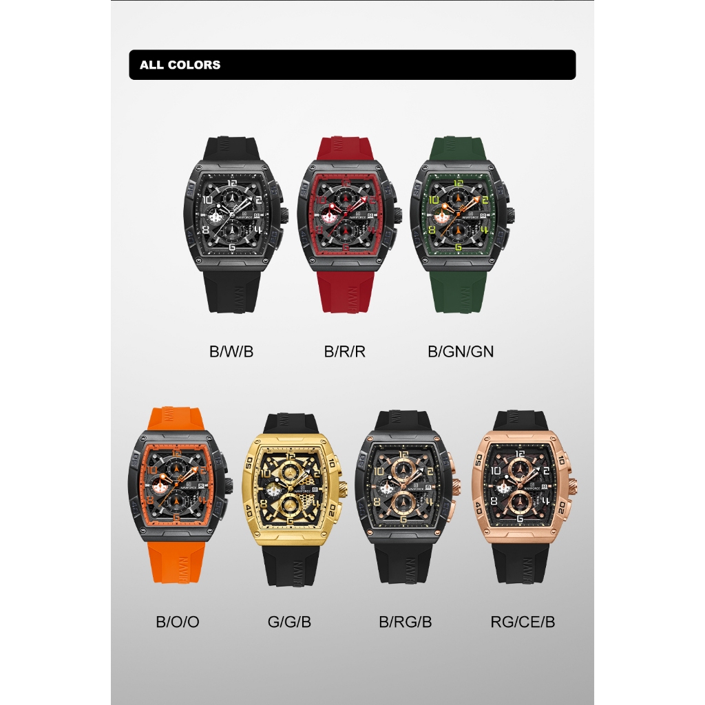 Naviforce ควอตซ ์ นาฬิกาผู ้ ชาย 8052 ธุรกิจหรูหรากีฬาดิจิตอลนาฬิกาข ้ อมือจอแสดงผลคู ่ - รูปที่ 7