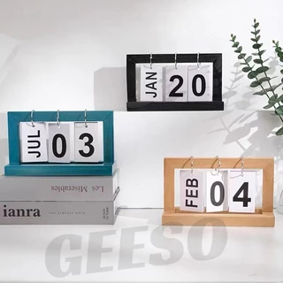 GEESO ปฏิทินหมุนหน้ากระดาษ ทำจากไม้ ปฎิทินตั้งโต๊ะ ตกแต่งโต๊ะ ของแต่งห้องสไตล์มินิมอล Wooden Calendar