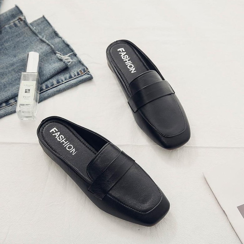 【35-43】ใหญ่ นอกบ้าน แฟชั่น รองเท้าแตะครึ่งตัว เกาหลี หัวสแควร์ รองเท้าแตะ Mueller ผู้หญิง
