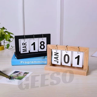 GEESO ปฏิทินหมุนหน้ากระดาษ ทำจากไม้ ปฎิทินตั้งโต๊ะ ตกแต่งโต๊ะ ของแต่งห้องสไตล์มินิมอล Wooden Calendar