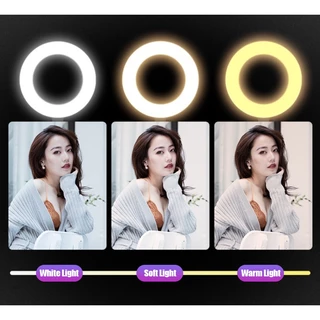 GEESO ไฟไลฟ์สด ไฟวงแหวนLED +พร้อมขาตั้ง +2ที่จับมือถือ ไฟไลฟ์สดมีขาตั้งไฟ โหมดไฟ 3 สี Ring Light