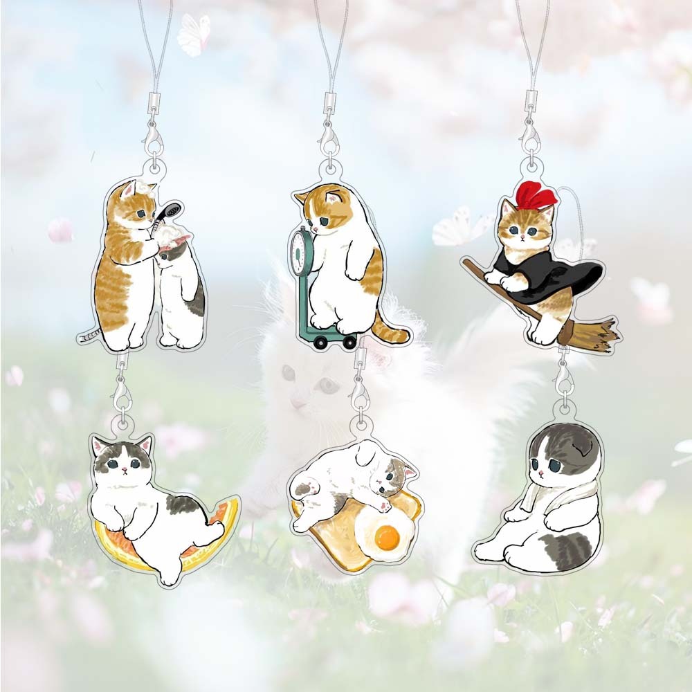 สายคล้องโทรศัพท์ โมฟูแซนด์ การ์ตูนแอนิเมชั่นแมวน่ารักอุปกรณ์โทรศัพท์จี้อุปกรณ์อะคริลิ