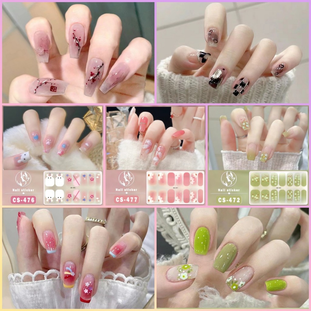 [สินค้าใหม่] 14 นิ้ว CS Series สติ๊กเกอร์ติดเล็บระดับไฮเอนด์ดอกไม้น่ารักอารมณ์แต่งเล็บฟิล์มยาทาเล็บชุดเต็มกันน้ําติดทนนานแบบพกพาปลอดสารพิษ Creative DIY สติ๊กเกอร์ติดเล็บร้านเล็บเฉพาะฟิล์มยาทาเล็บ