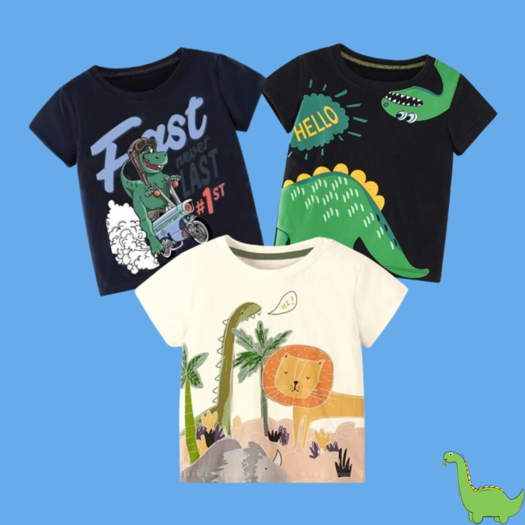 เสื้อยืดลําลอง ผ้าฝ้าย พิมพ์ลายสัตว์น่ารัก แฟชั่นสําหรับเด็กผู้ชาย อายุ 1-8 ปี