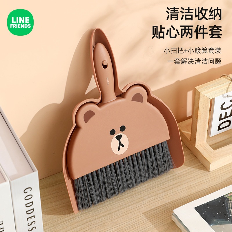 Line FRIENDS เดสก ์ ท ็ อปทําความสะอาดไม ้ กวาดขนาดเล ็ กในครัวเรือนที ่ โกยผงชุดกวาดฝุ ่ น Mini Office พลั ่ วขยะ