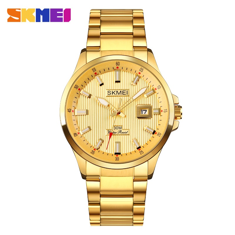 SKMEI นาฬิกาแฟชั่นผู้ชาย สายสแตนเลส กันน้ํา Elegant Analog นาฬิกาข้อมือควอตซ์ Reloj Hombre 1654Multi functional leisure แฟชั่น