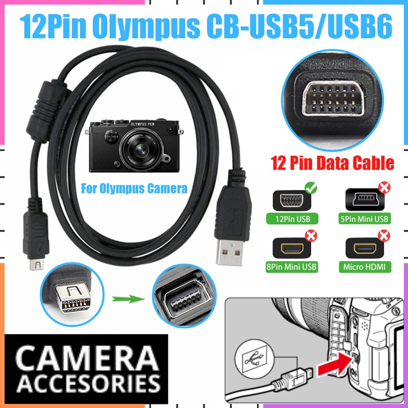 คลังสินค้าพร้อม12 Pin Olympus USB Data Cable 12pin USB Data Transfer Cable สายชาร์จ CB-USB5 CB-USB6 CB-USB8