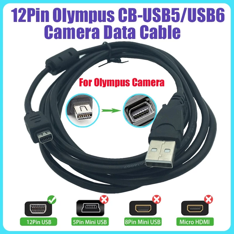 จัดส่งที่รวดเร็ว12 Pin สายชาร์จข้อมูล USB สําหรับกล้อง Olympus Data Transfer สายชาร์จ CB-USB5 CB-USB6 CB-USB8 เปลี่ยน
