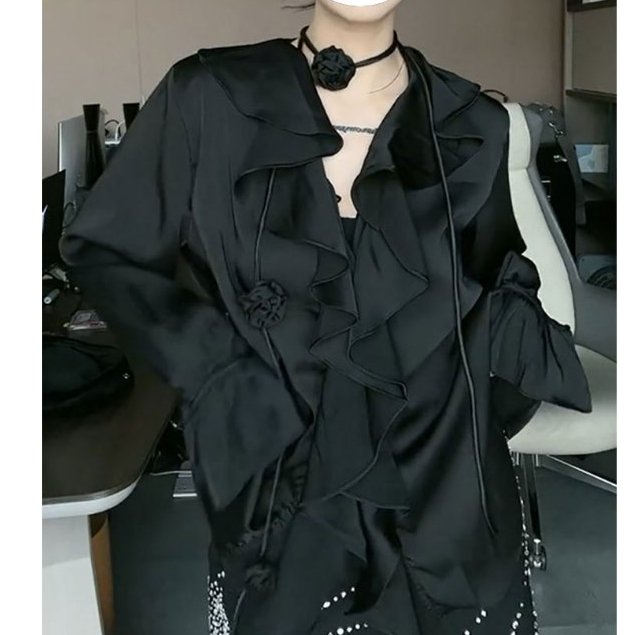 สไตล ์ เกาหลีผู ้ หญิงสุภาพสตรีหลวม Ruffle เสื ้ อแขนยาวเสื ้ อ Baju Baju Wanita Lengan Panjang