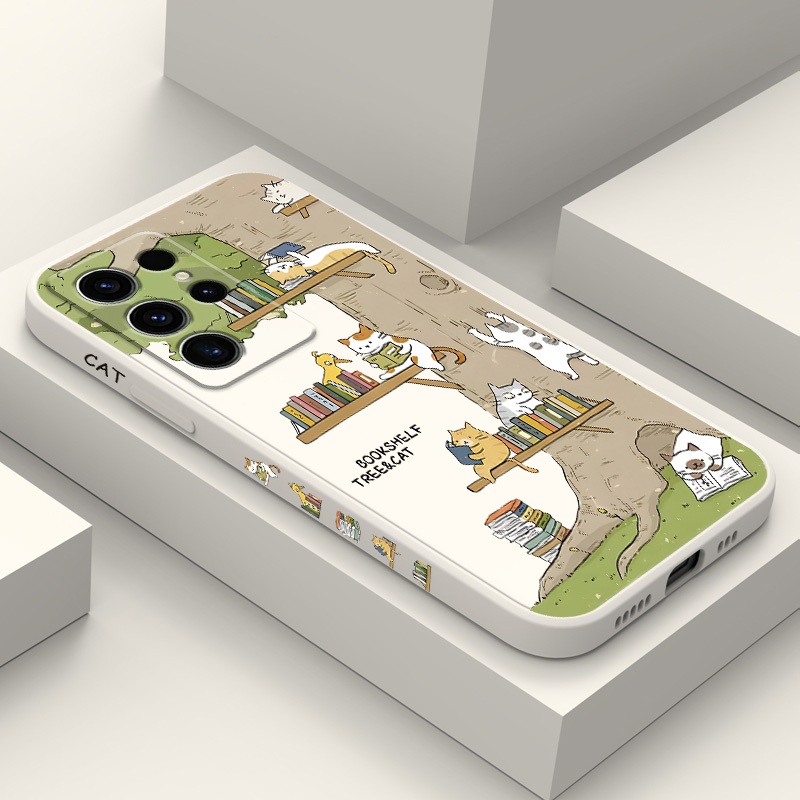 Big Tree ลูกแมวเคสโทรศัพท์สําหรับ Samsung Galaxy S25 S24 S23 S22 FE Ultra Plus 5G ซิลิโคนเหลวด้านข้างรูปแบบฝาครอบ