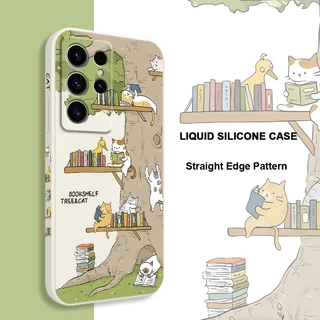 Big Tree ลูกแมวเคสโทรศัพท์สําหรับ Samsung Galaxy S25 S24 S23 S22 FE Ultra Plus 5G ซิลิโคนเหลวด้านข้างรูปแบบฝาครอบ