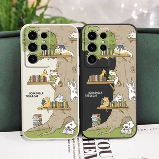 Big Tree ลูกแมวเคสโทรศัพท์สําหรับ Samsung Galaxy S25 S24 S23 S22 FE Ultra Plus 5G ซิลิโคนเหลวด้านข้างรูปแบบฝาครอบ