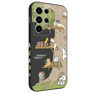 Big Tree ลูกแมวเคสโทรศัพท์สําหรับ Samsung Galaxy S25 S24 S23 S22 FE Ultra Plus 5G ซิลิโคนเหลวด้านข้างรูปแบบฝาครอบ