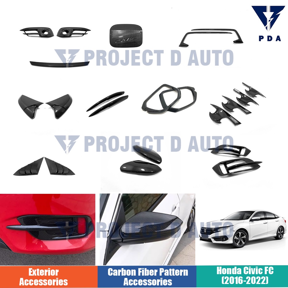 Honda Civic FC (2016-2022) ฝาครอบมือจับประตูคาร์บอนไฟเบอร์สปอยเลอร์หน้าต่างด้านหลังอุปกรณ์เสริมภายนอก