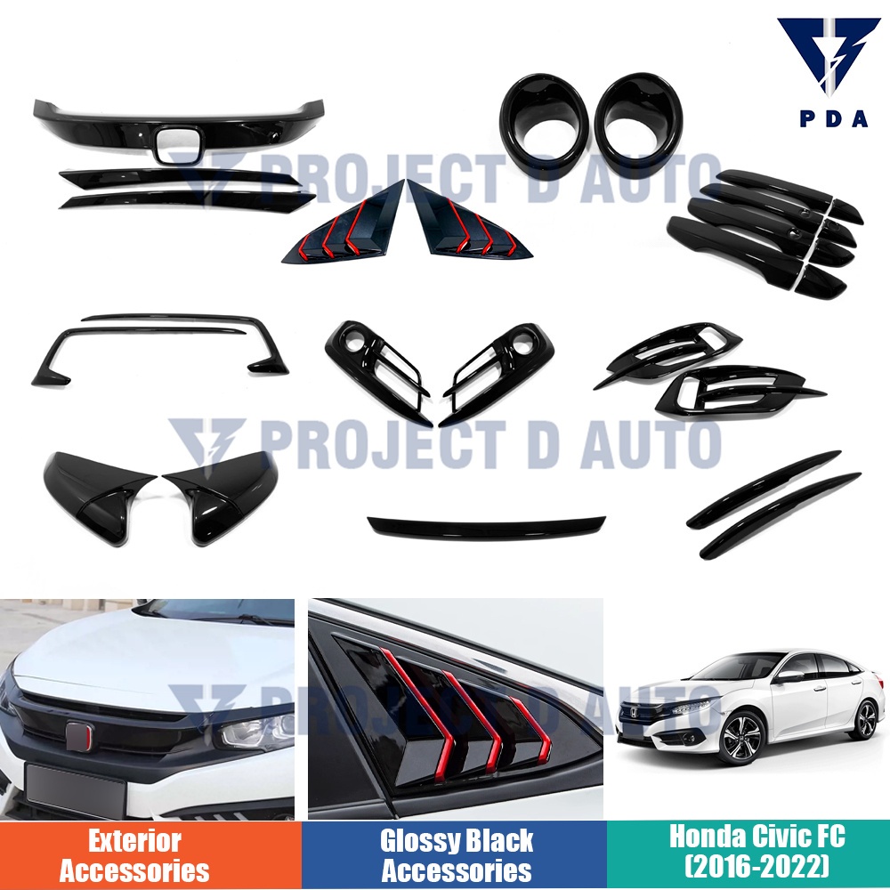 Honda Civic FC(2016-2022) ฝาครอบมือจับประตู สีดำเงา สปอยเลอร์หลัง สปอยเลอร์หลัง อุปกรณ์ตกแต่งภายนอก