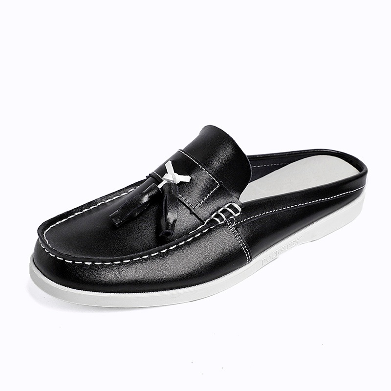Boxshoes Men Half Flat Sandals Slip On Tassel Loafers Casual Boat Shoes