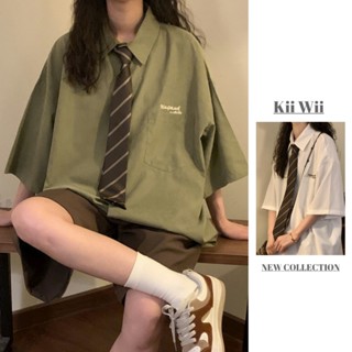 เสื้อเบลาส์ แขนสั้น พิมพ์ลายตัวอักษร ทรงหลวม ลําลอง สไตล์ย้อ…