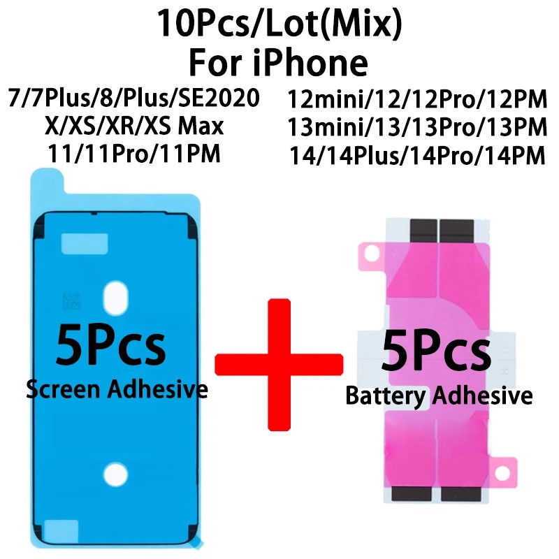 10pcs mix หน้าจอกันน้ํากาวแบตเตอรี่สําหรับ iPhone 14 Pro Max 13 11 12 Mini XS XR 7 8 จอแสดงผลสติกเกอร์กาว LCD กรอบเทปซีล