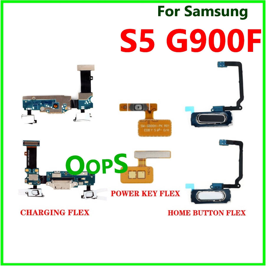 สําหรับ Samsung S5 G900F ชาร์จโทรศัพท์ + ปุ่มเปิด/ปิดไฟ + ปุ่มบ้านปุ่มกด Flex สายริบบิ้น