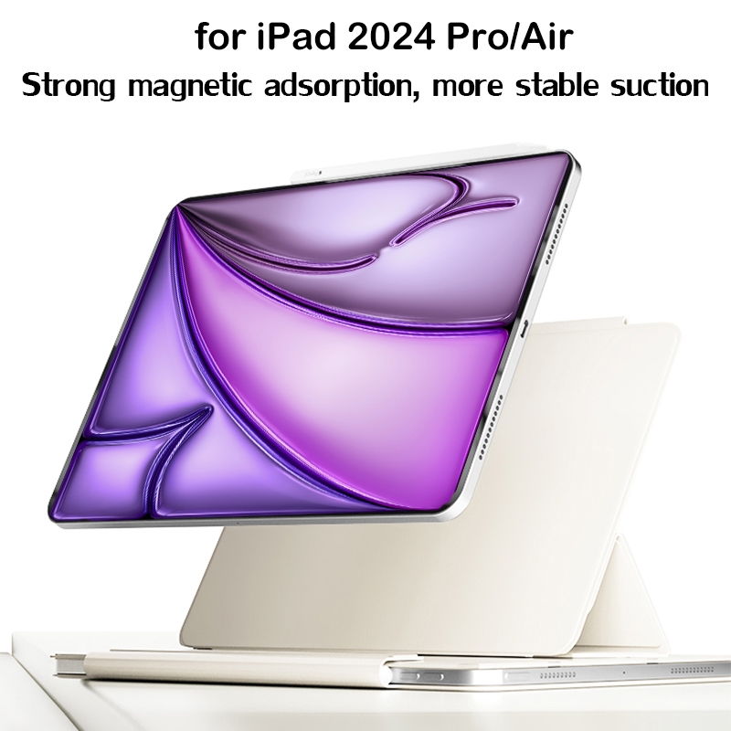 เคส ipad KENKE เคสแม่เหล็กไร้กรอบบางเฉียบสําหรับ ipad 2024 m4 Pro 11 นิ้ว 5th gen Pro 13 นิ้ว air 6th gen 2025 M3 air 11 นิ้ว 13 นิ้วการออกแบบหัวเข็มขัดแม่เหล็กดินสอห่อ