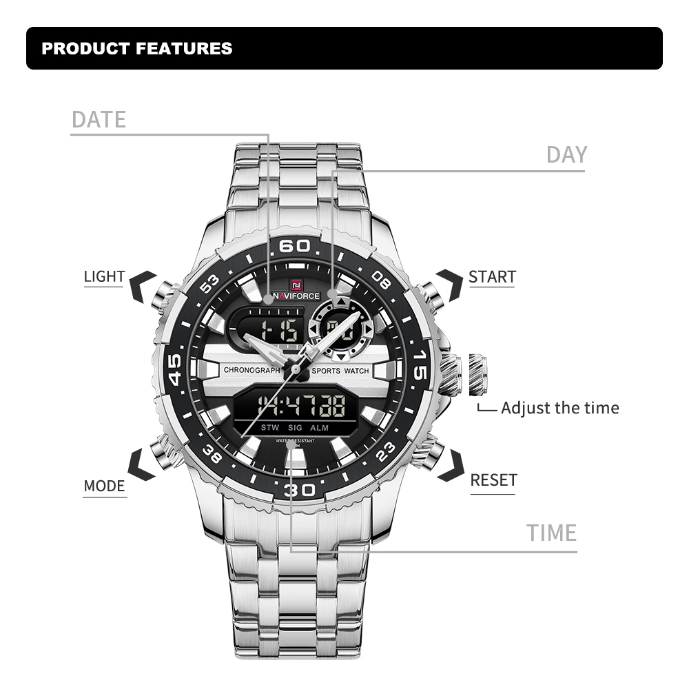 Naviforce แบรนด ์ หรูกันน ้ ําดิจิตอลทหารควอตซ ์ นาฬิกาข ้ อมือสําหรับชาย 9234 - รูปที่ 2