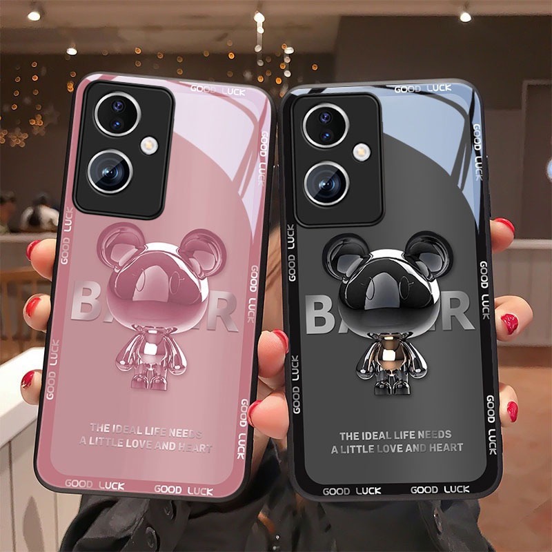 เคส OPPO A79 A78 A98 5G เคส OPPO A60 A57 A77S A18 A38  A57 2022 หรูหรา โลหะ หมี ของเหลว แก้ว เคสกันก