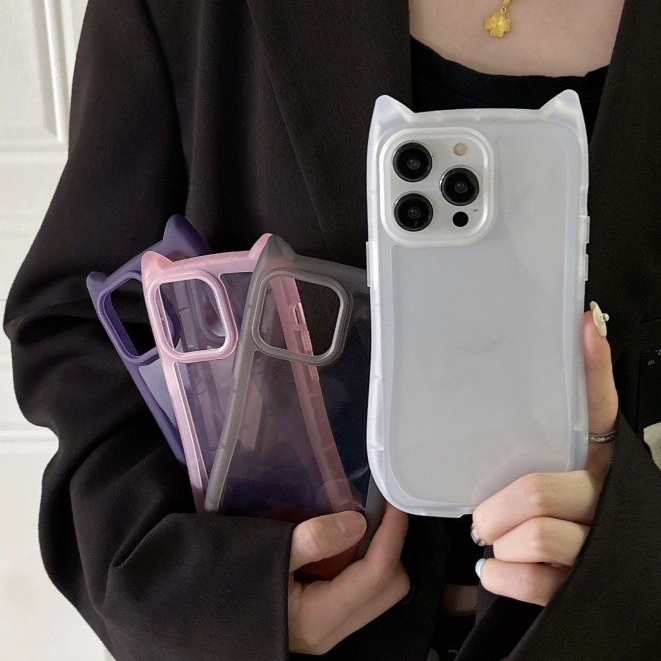 ซิลิโคนอ่อนนุ่มคุณภาพสูงโปร่งใสน่ารักหูแมวรูปร่างเคสโทรศัพท์สําหรับiphone 15 14 13 12 11 Pro Max 14/15 Plusสาวสวยกันกระแทกตกป้องกันกรณีปก
