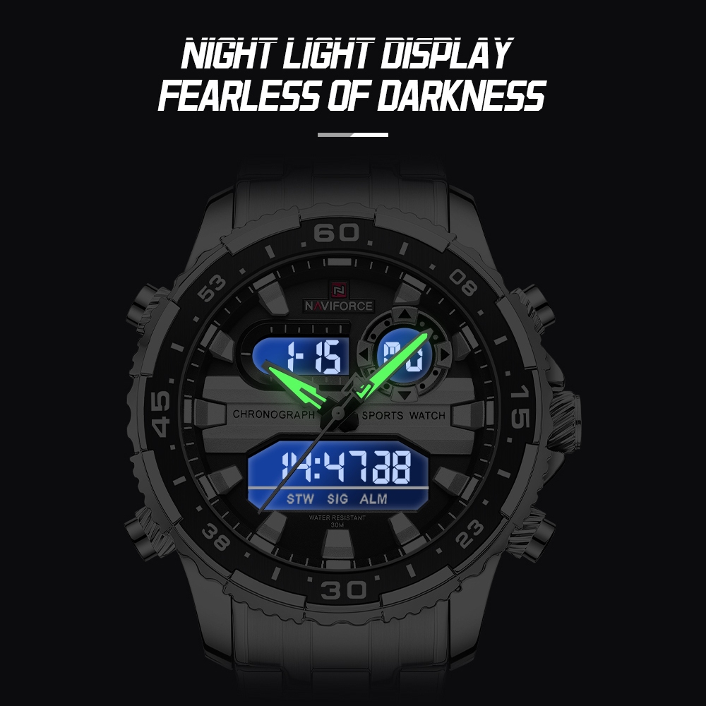 Naviforce แบรนด ์ หรูกันน ้ ําดิจิตอลทหารควอตซ ์ นาฬิกาข ้ อมือสําหรับชาย 9234 - รูปที่ 4