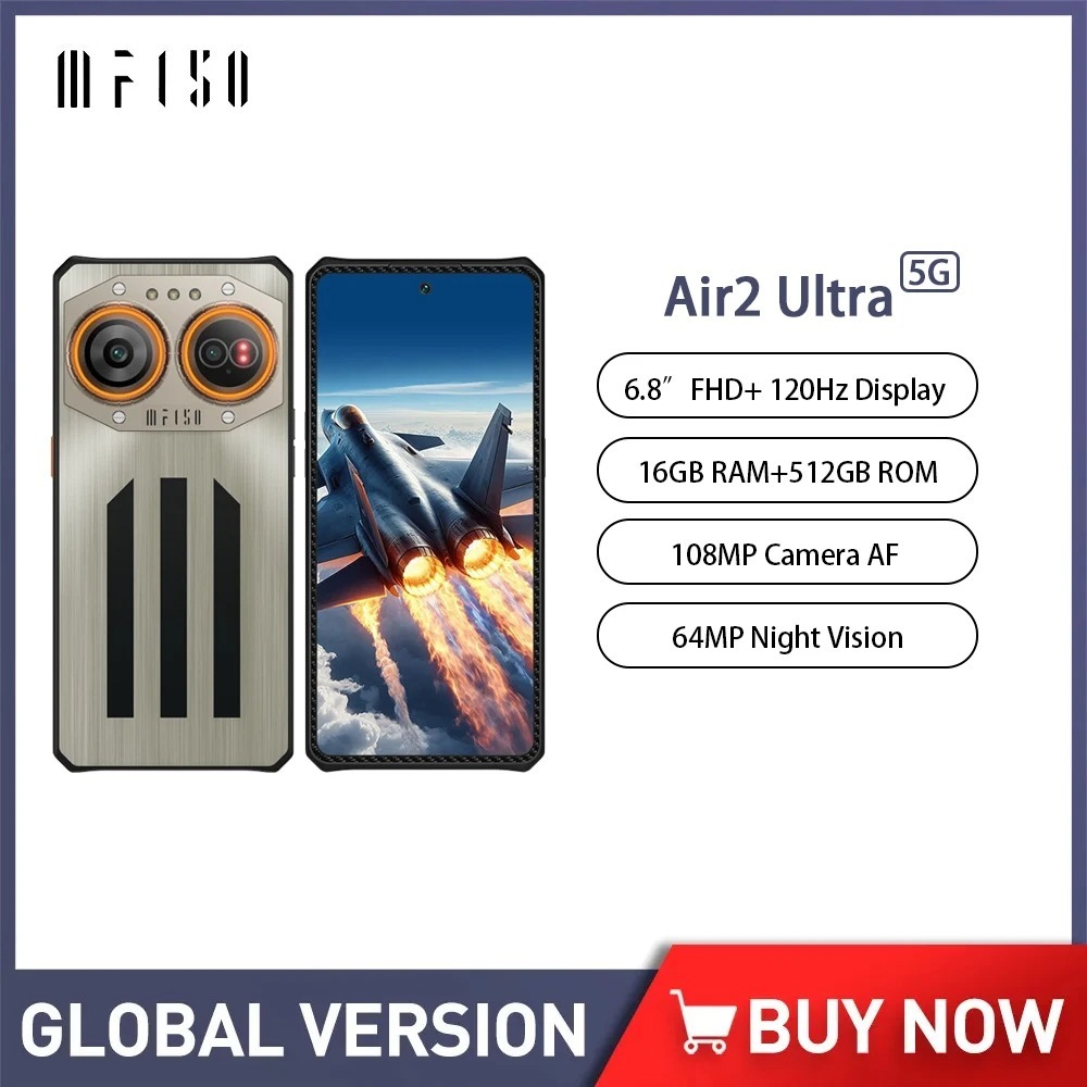 Iiif150 Air2 Ultra 5Gสมาร์ทโฟนที่ทนทานบางเฉียบAndroid 16GB + 512GB 108MPกล้อง 64MP Night Vision 6.8 