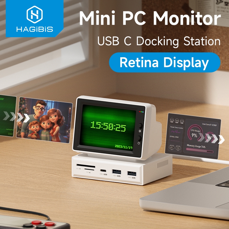 Hagibis 3.5 นิ้ว IPS Mini หน้าจอ AIDA64 Mini PC CPU RAM HDD Data Monitor จอแสดงผลหน้าจอย่อยพร้อม USB
