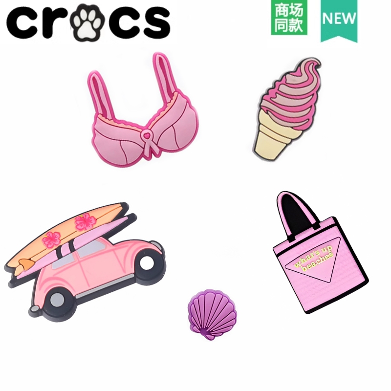 Crocs Hole รองเท้ารองเท้าดอกไม้ตกแต่งหัวเข็มขัด Carlo Chi บิกินี่น่ารักวันหยุดท่องเที่ยวชุดห้าชิ้น Zhibixing