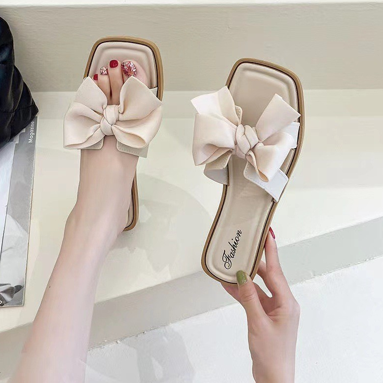 2024 รองเท้าแตะชายหาดโบว์ลําลองแบน