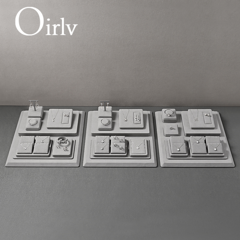 Oirlv 5 สีกํามะหยี่เครื่องประดับขาตั้งจอแสดงผลเครื่องประดับถาดขนาดใหญ่ร้านขายเครื่องประดับตู้โชว์ถาดแสดงอุปกรณ์ประกอบฉาก TT423 TT424