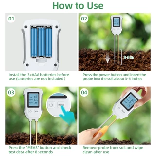 3 in 1 เครื่องวัดความชื้นในดิน พร้อมหน้าจอ LCD มีไฟพื้นหลัง - สีขาว