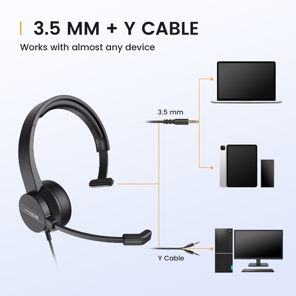 Eksa H15 ชุดหูฟังแบบมีสาย 3.5 มม. พร้อมไมโครโฟนสําหรับ PC Office On-Ear Mono หูฟังคอมพิวเตอร์