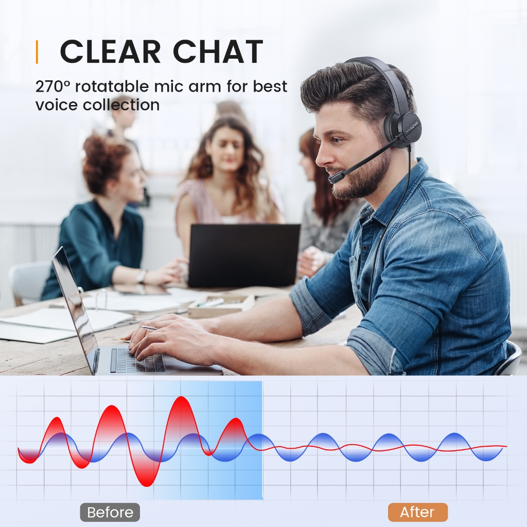 Eksa H15 ชุดหูฟังแบบมีสาย 3.5 มม. พร้อมไมโครโฟนสําหรับ PC Office On-Ear Mono หูฟังคอมพิวเตอร์