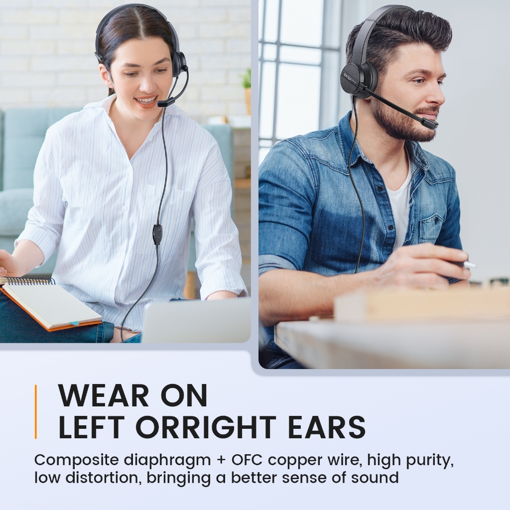 Eksa H15 ชุดหูฟังแบบมีสาย 3.5 มม. พร้อมไมโครโฟนสําหรับ PC Office On-Ear Mono หูฟังคอมพิวเตอร์