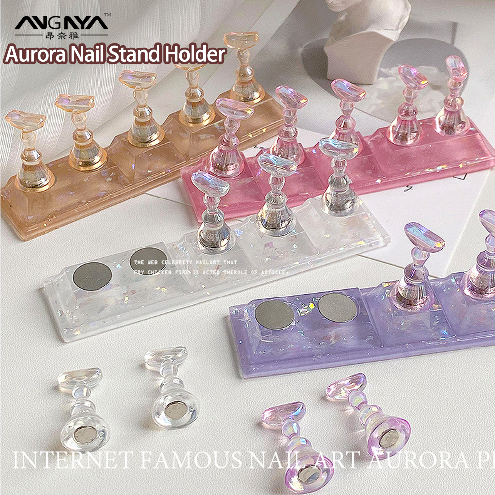 Angnya Aurora ที่วางเล็บอะคริลิคขาตั้งเล็บสําหรับกดบนเล็บเล็บปลอมแสดงเล็บ Organizer แสดงชั้นวาง