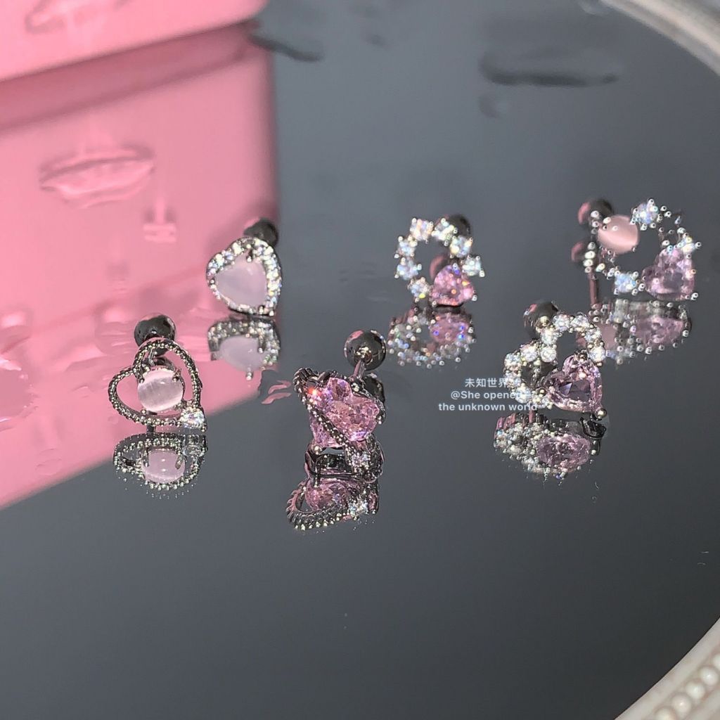 Jojo COCO ต่างหูเงิน 925 ประดับเพทายคริสตัล รูปหัวใจ สีชมพู เครื่องประดับแฟชั่น สําหรับผู้หญิง