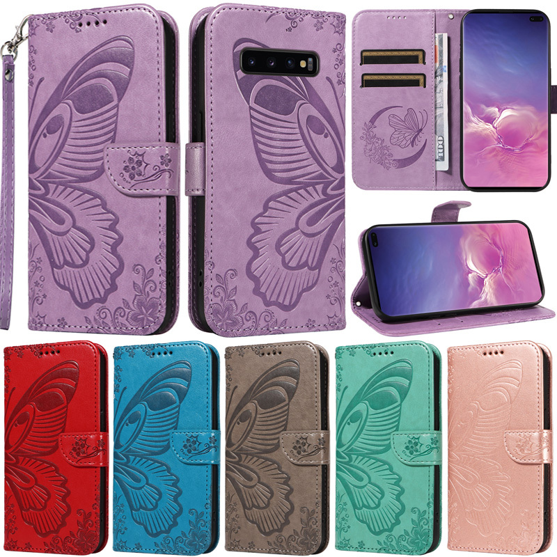 หรูหราสําหรับ Samsung Galaxy S20 Ultra S10 Plus หมายเหตุ 10 Lite S20 Plus S10 Lite S9 Plus S8 Plus S7 Edge หมายเหตุ 10 + Retro ผีเสื้อกระเป๋าสตางค์การ์ดหนังนุ่มพลิกฝาครอบกรณี
