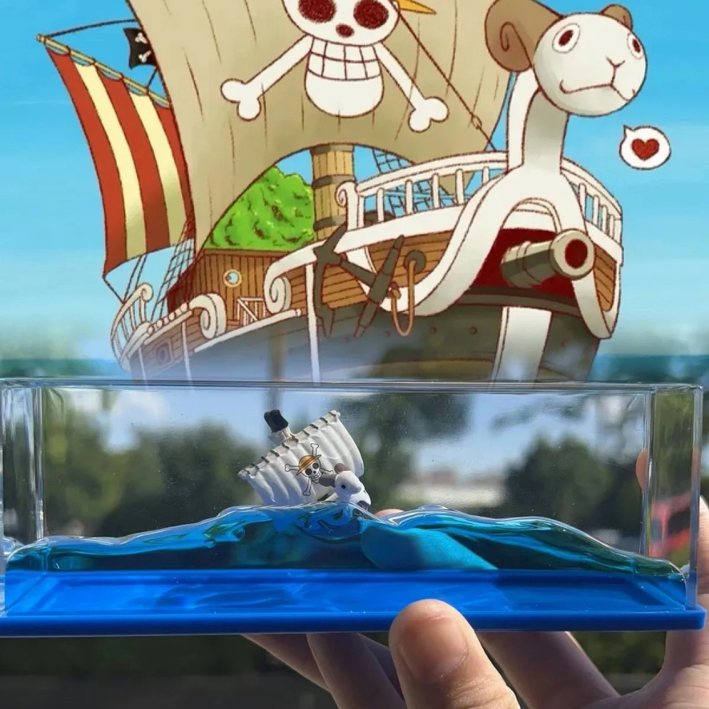 ใหม่ Going Merry Drifting Ship รุ่น One Piece พันเรือซันนี่ไม่เคย Sink Fluid Drift Bottl เดสก์ท็อปตกแต่งของขวัญวันเกิด
