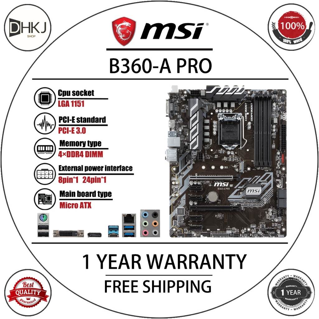 ใช้ MSI B360-A PRO AC เดสก์ท็อป 9TH/8TH GEN เมนบอร์ด B360 ซ็อกเก็ต LGA 1151 i3 i5 i7 DDR4 32GB