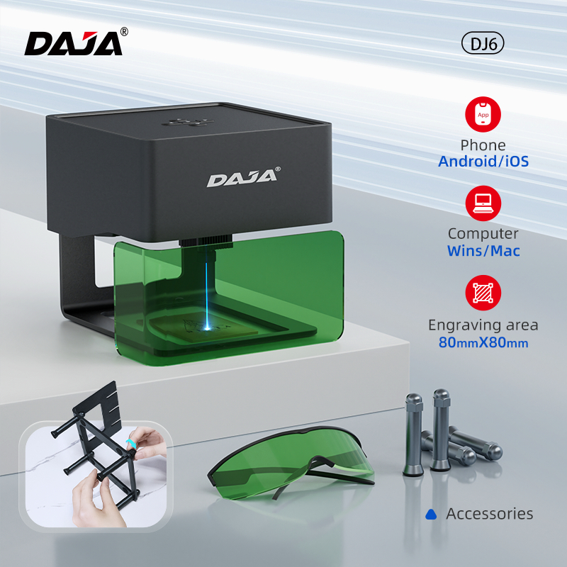 Daja เครื่องแกะสลักเลเซอร์ Dj6 อัตโนมัติ โลหะ อะคริลิค แบบพกพา สําหรับแกะสลักโลโก้ กระดาษ ไม้ ของขวั