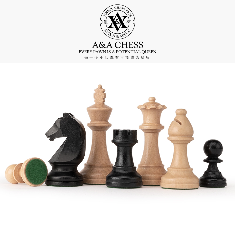 A &A Premium Triple Weighted Staunton หมากรุกไม ้ ชิ ้ น w/ 2 Extra Queen – King Height 3.75