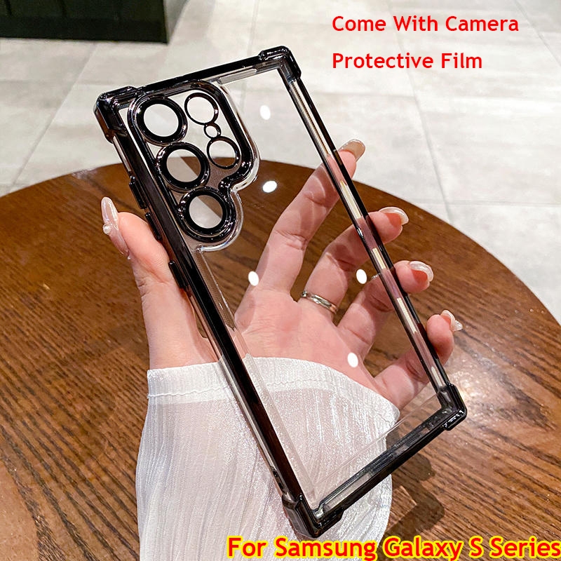 SAMSUNG ซัมซุง กาแลคซี บันทึก 20 พิเศษ บันทึก 10 บวก อะคริลิคกลับล้างปลอกใสเคสแข็งกันกระแทกขอบกันชนถุงลมนิรภัยป้องกันการตกฝาหลังพร้อมฟิล์มเลนส์กล้อง