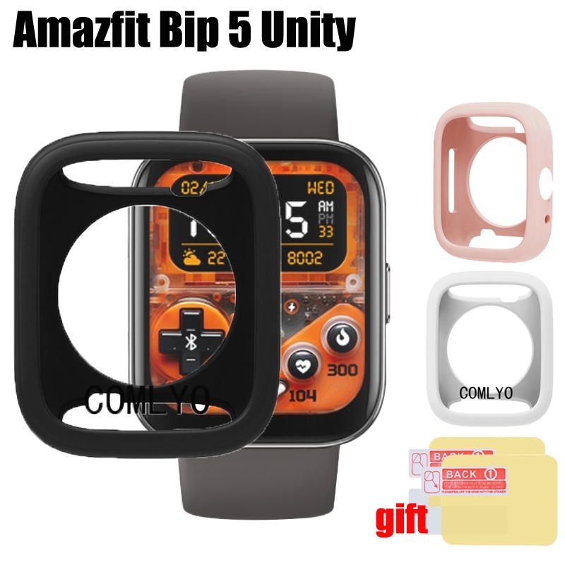 สําหรับ Amazfit Bip 5 unity Case สมาร์ทวอทช์ป้องกันกันชนฝาครอบซิลิโคนอ่อนนุ่มฟิล์มป้องกันหน้าจอ
