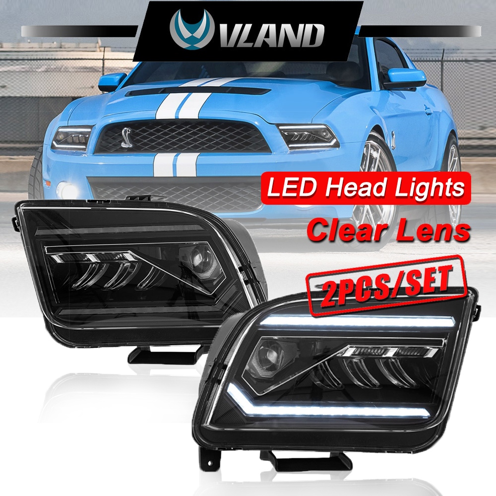 VLAND LED Dual Beam ไฟหน้าสําหรับ 05-09 Ford Mustang 5th Gen (S-197 I) Pre-Facelift Start-Up สีดํา
