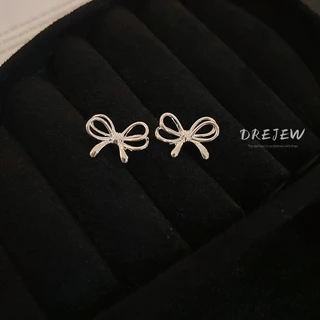DREJEW ใหม่ ต่างหูเข็มเงิน 925 ประดับโบว์ ขนาดเล็ก ใช้แล้วไม่แพ้ สไตล์เกาหลี